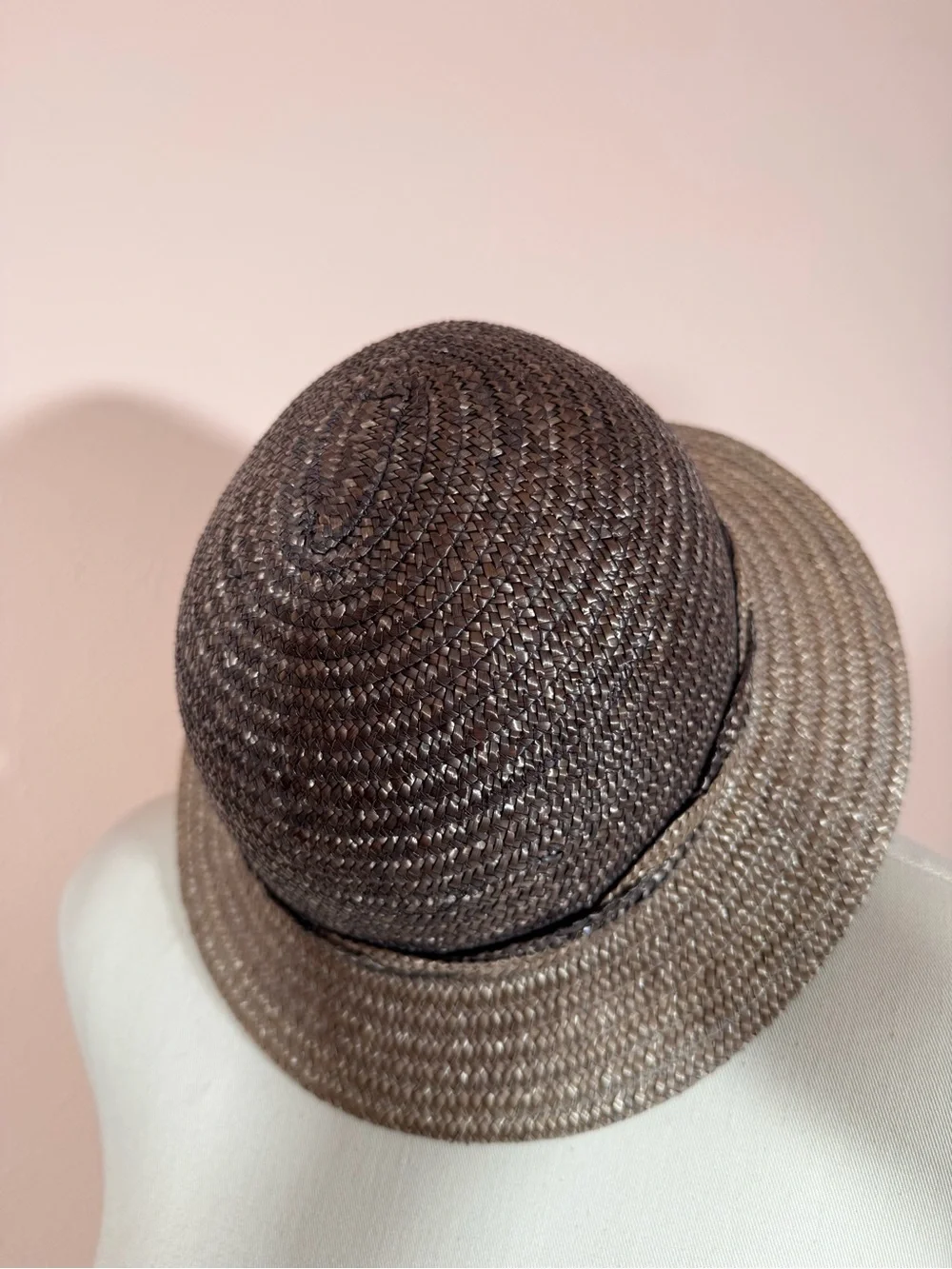 Vintage Italian Brandeis natural straw Grey tan Art deco short brim sun hat - Picture 17 of 17